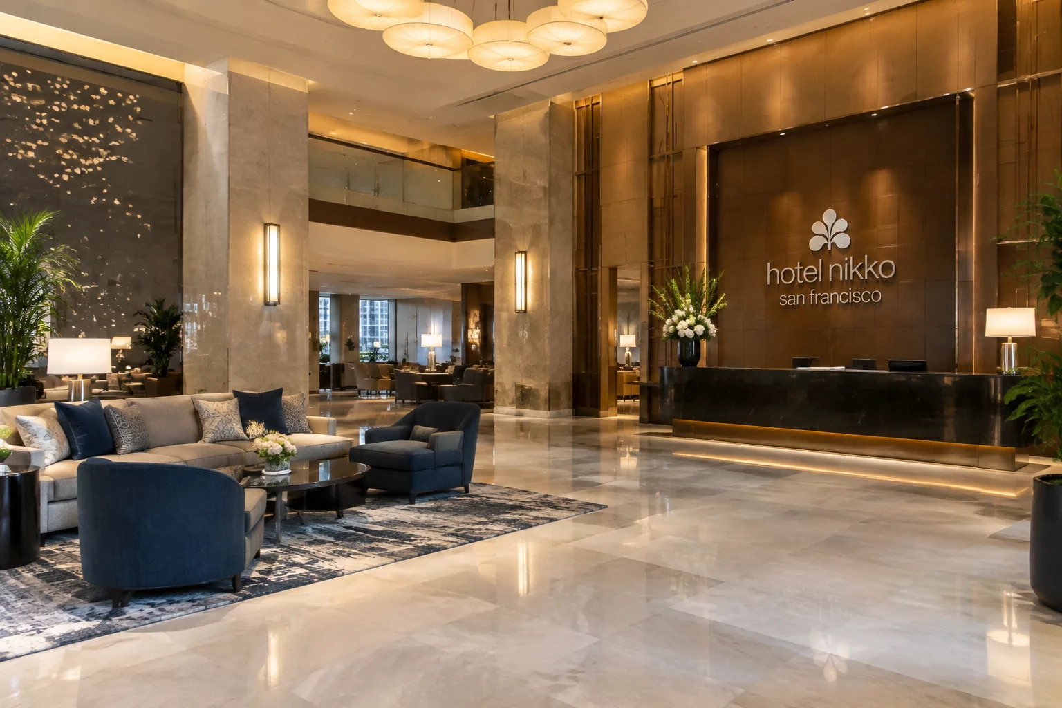 Hotel Nikko San Francisco stylish lobby and rooms